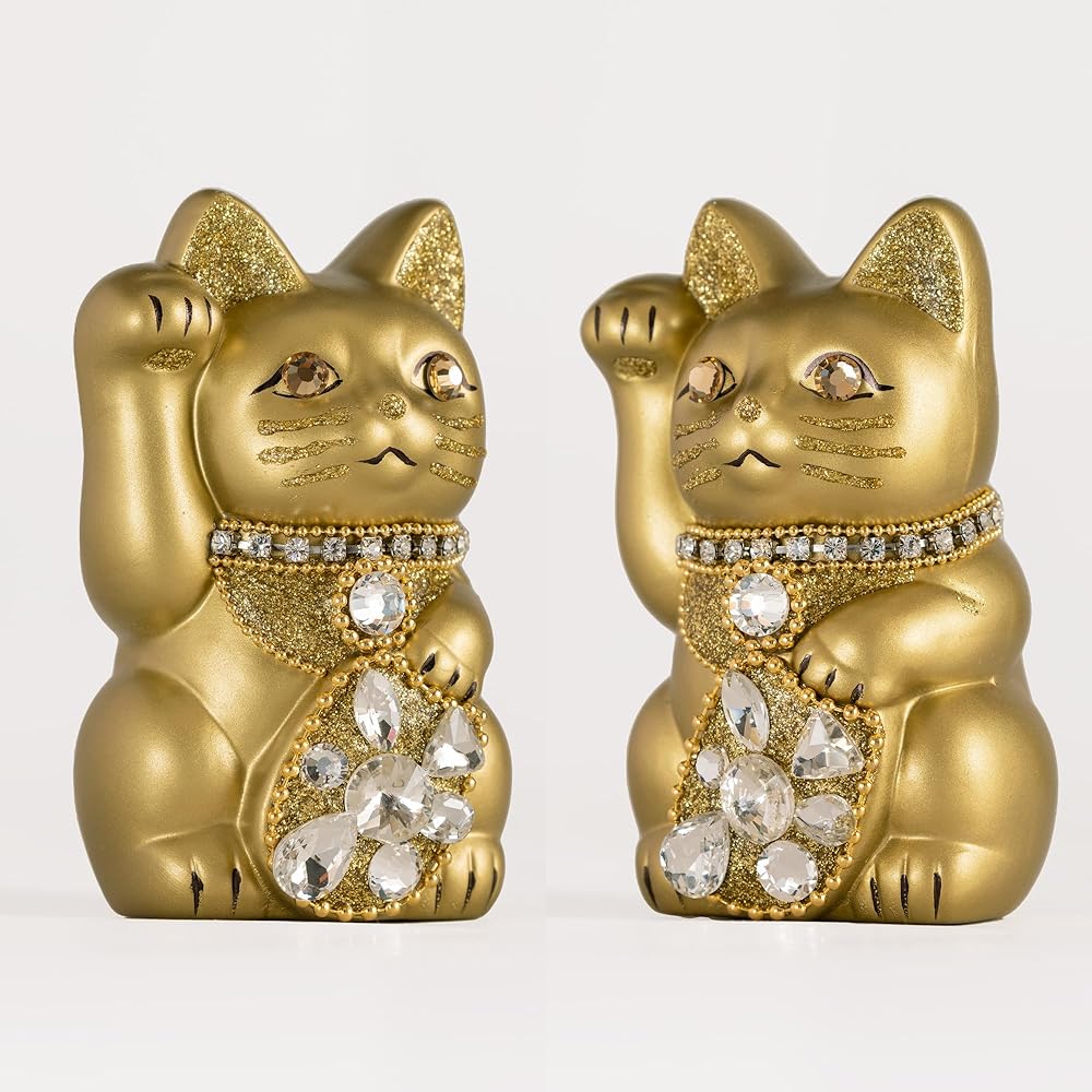 Lucky Cat Jewelry Cat (S-SIZE Gold) Right Hand Raised/Pottery_Lucky Cat Lucky Cat Lucky Feng Shui Ornament Offerory Box (jw_S Gold