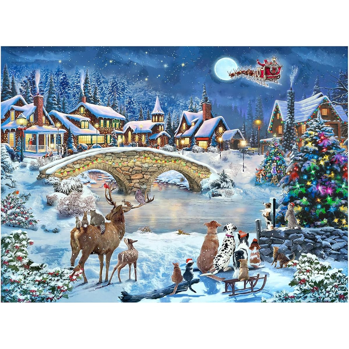 CGRLVDXW Christmas Puzzle 500 Piece Winter Christmas Night 500 Piece Puzzle 500 Piece Jigsaw Puzzle for Adults Challenging Puzzle 27x20 Inch