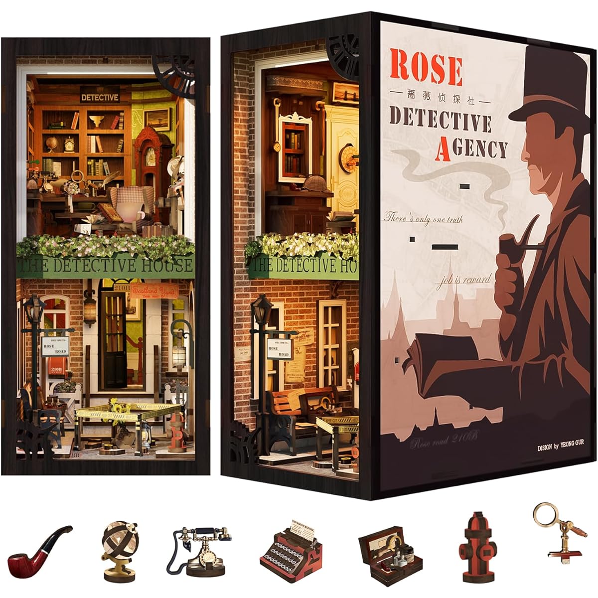 FSOLIS DIY Book Nook Kit DIY Miniature Dollhouse Kit 3D Wooden Puzzle Bookends Book Nook Miniature Kit Book Nook DIY Bookshelf Insert Book Nook Kit for Adults (SZ02)