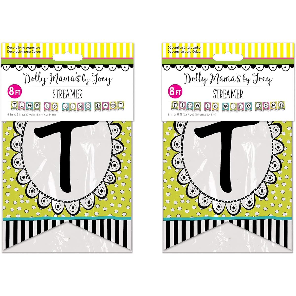 Beistle Dolly Mama's Wine Celebration Banner 2 Pieces Girls Night Out Party Decorations 6" x 8ft White/Black/Green/Pink/Blue/Yellow