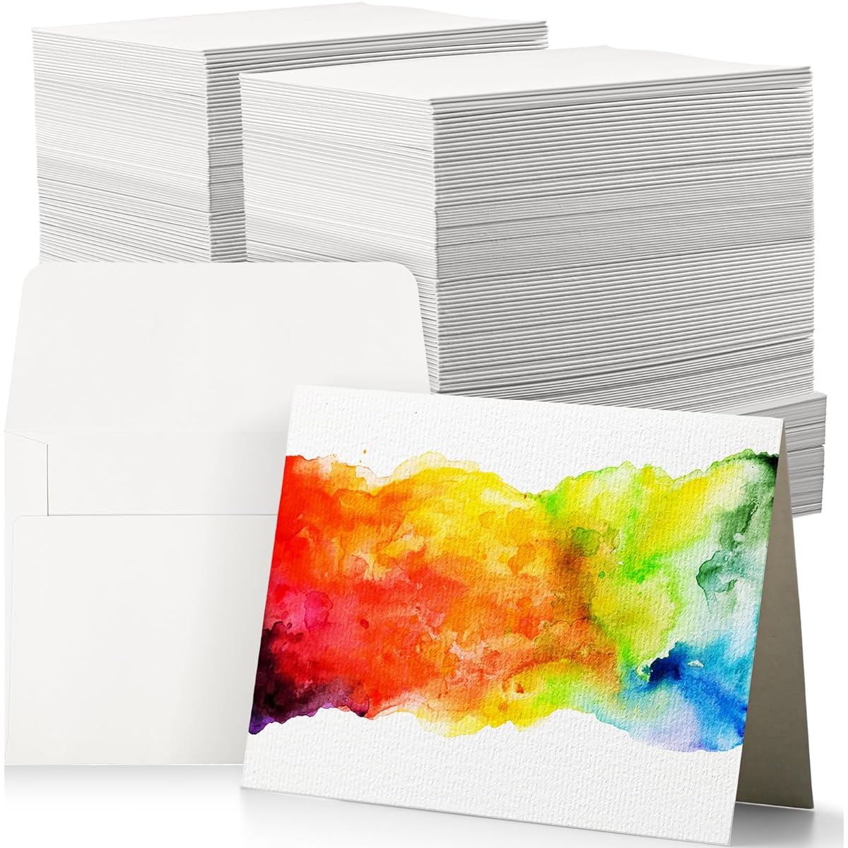 Fainne 200pcs 4.25 x 5.5 Inch Pure Cotton Watercolor Cards Set, Blank Cotton Watercolor Cards with Envelopes, 150lb Heavyweight Paper, Watercolor Postcards for Art Painting, Creative Thank You