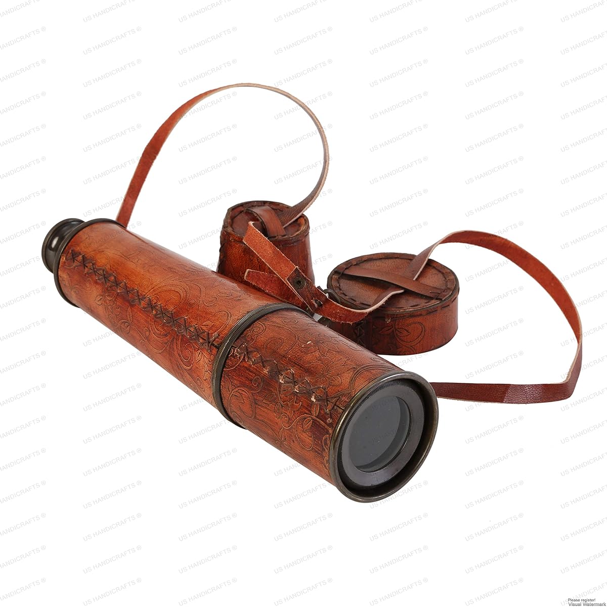 32" Captain's Brass Handmade Telescope with Spy Glass & Leather Case