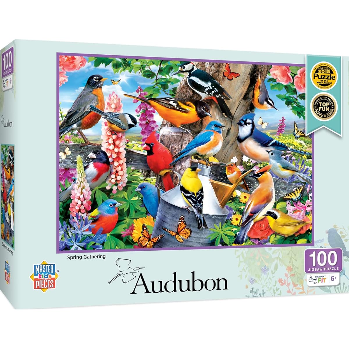 MasterPieces Jigsaw Puzzle 100 Pieces for Children Audubon Spring Gathering 14"x19"