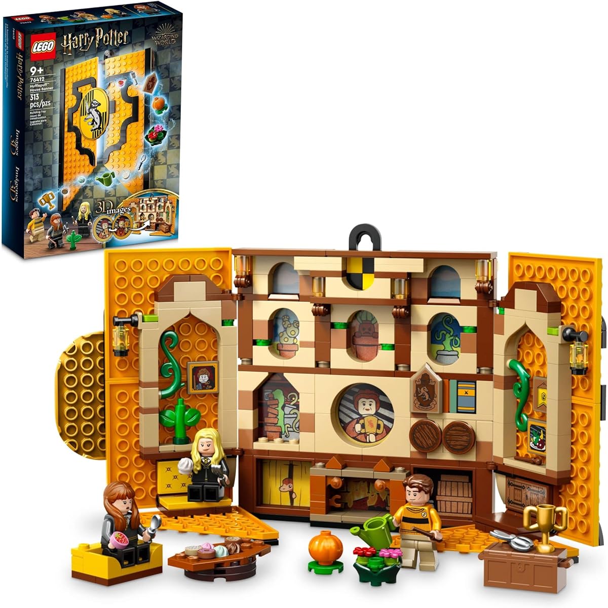 LEGO Harry Potter Hufflepuff House Banner 76412 Hogwarts Castle Common Room Wall Decor Building Set with 3 Minifigures and Mandrake Collectible Harry Potter Toys Gift Idea for Boys Girls Kids