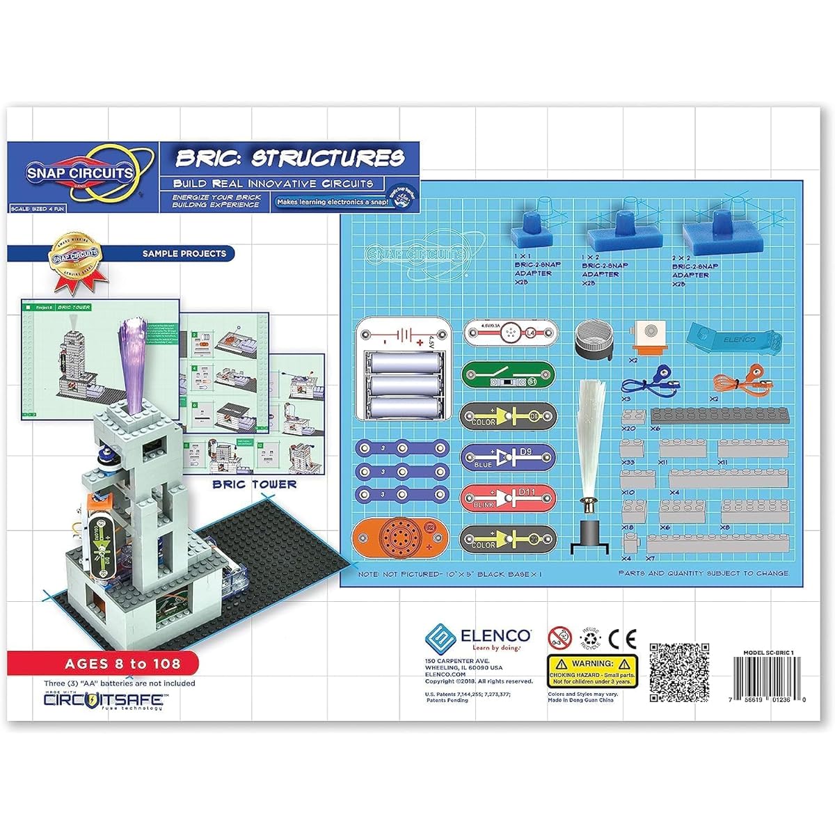 Snap Circuits BRIC: Construction | Brick & Electronics Exploration Kit | 20+ Stem & Brick Projects | Full Color Project Manual | 20 Parts | 75 BRIC-2-Snap Adapters | 140+ BRICs.