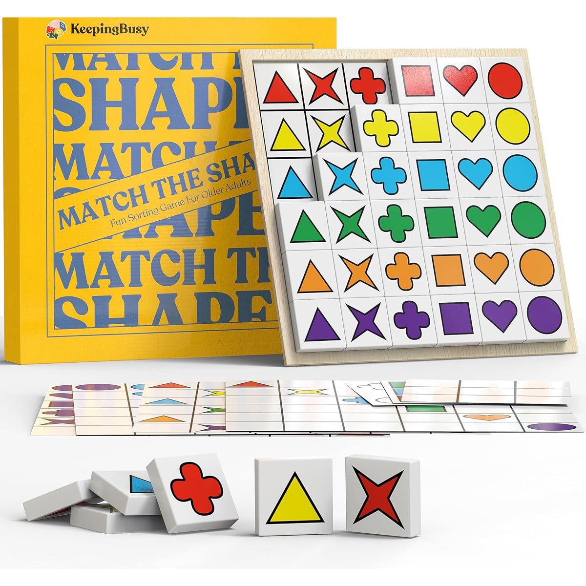 KeepingBusy Match The Shapes Wooden Game for Seniors with Dementia - Matching Pairs Board Game - Cognitive Games for Seniors - Involved in Alzheimer's and Dementia Activities for Seniors