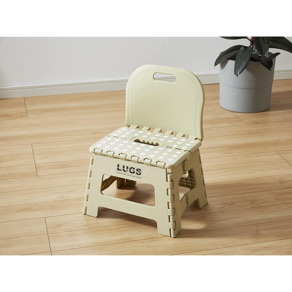 ILC LUGS Compact chair with backrest for outdoor/picnic/flower viewing/BBQ/children sand beige W32 x D25 x H42.5cm (when used) W32 x D6.5 x H42.5cm (when folded)