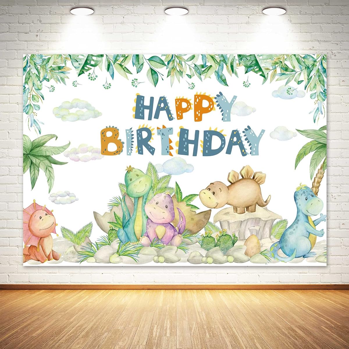 GiuMsi Polyester 5x3ft Little Cute Dinosaur Safari Jungle Backdrop Baby Kids Happy Birthday Party Decorations Photography Background Banner Photo Props