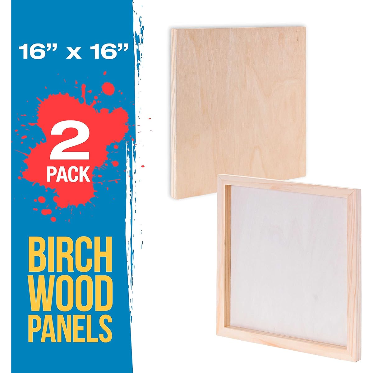 U.S. Art Supply 16" x 16" Birch Wood Paint Poured Panel Board Studio 3/4" Deep Cradle (Pack of 2) - Artist Wood Wall Canvas - Painting Mixed Media Craft Acrylic Oil Watercolor Encaustic