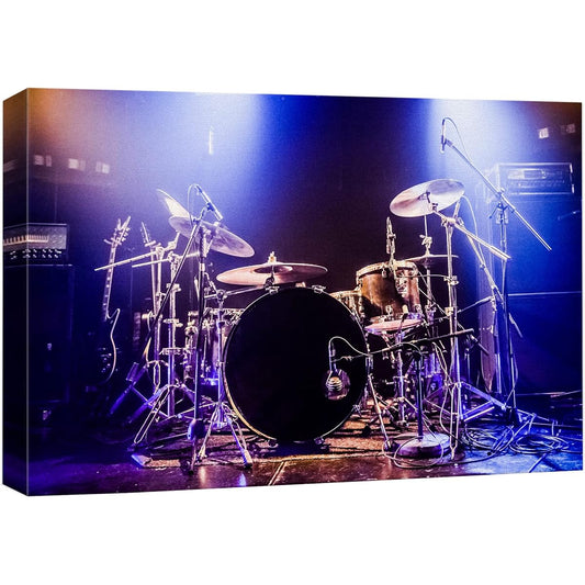 wall26 Canvas Prints Wall Art Neon Light Drum Set Cymbals Percussion Musical Instruments Photo Realism Decorative Concert Multicolor Landscape Fun Pop Art for Living Room Bedroom Office - 32"x48"
