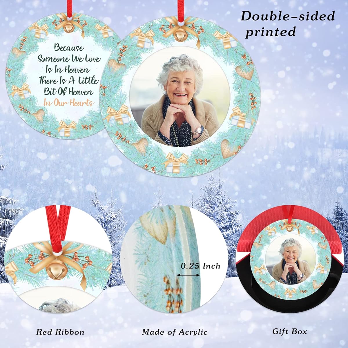 PETCEE Christmas Ornament Memorial Christmas Photo Frame Compassionate Gift for Those Who Lost a Loved One Christmas Tree Decoration