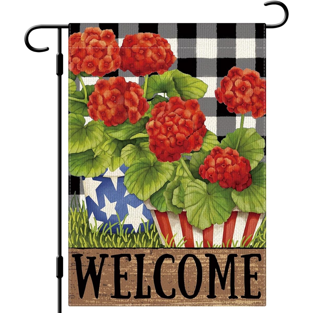 DLZDN Welcome 4th of July Geranium Patriotic Garden Flag 12x18 Inch Vertical Double Sided Red Flower Garden Outdoor Decoration Memorial Day Independence Day Garden Flag Farmhouse Outdoor Garden Flag