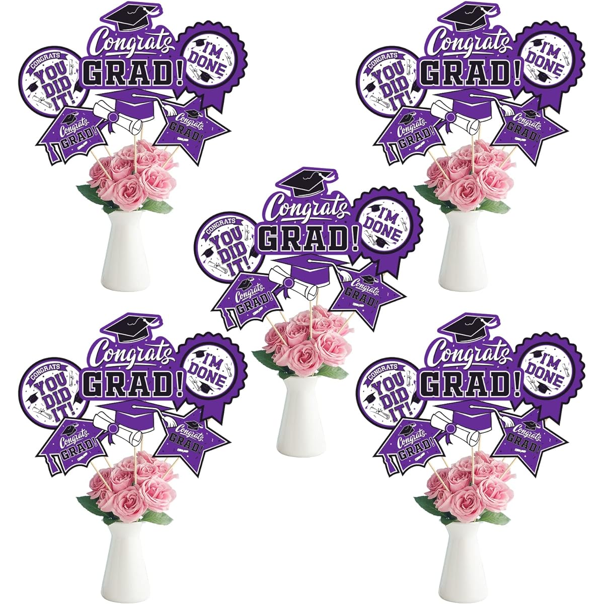 Graduation Party Decorations 30 Pieces Graduation Party Decorations Graduation Table Centerpiece Graduation Table Decoration Graduation Centerpiece Stick Table Topper Graduation Party Supplies (Purple, Black)