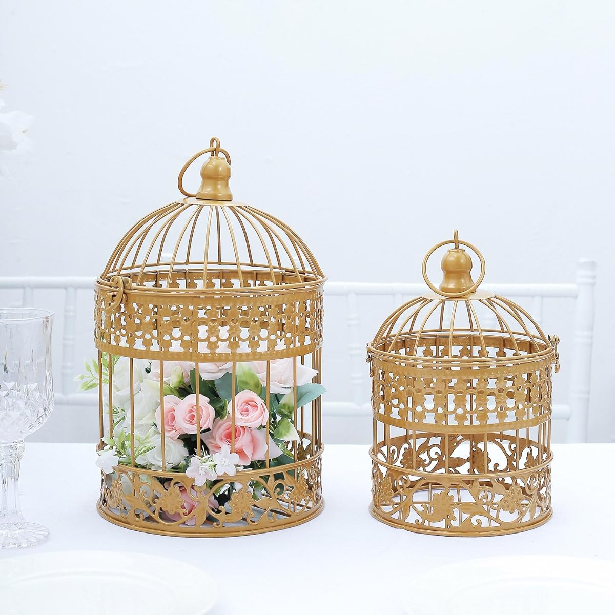 Efavormart Large Metallic Gold Birdcage Wedding Centerpiece Table Party Decoration for Any Occasion - 9" 13" Tall