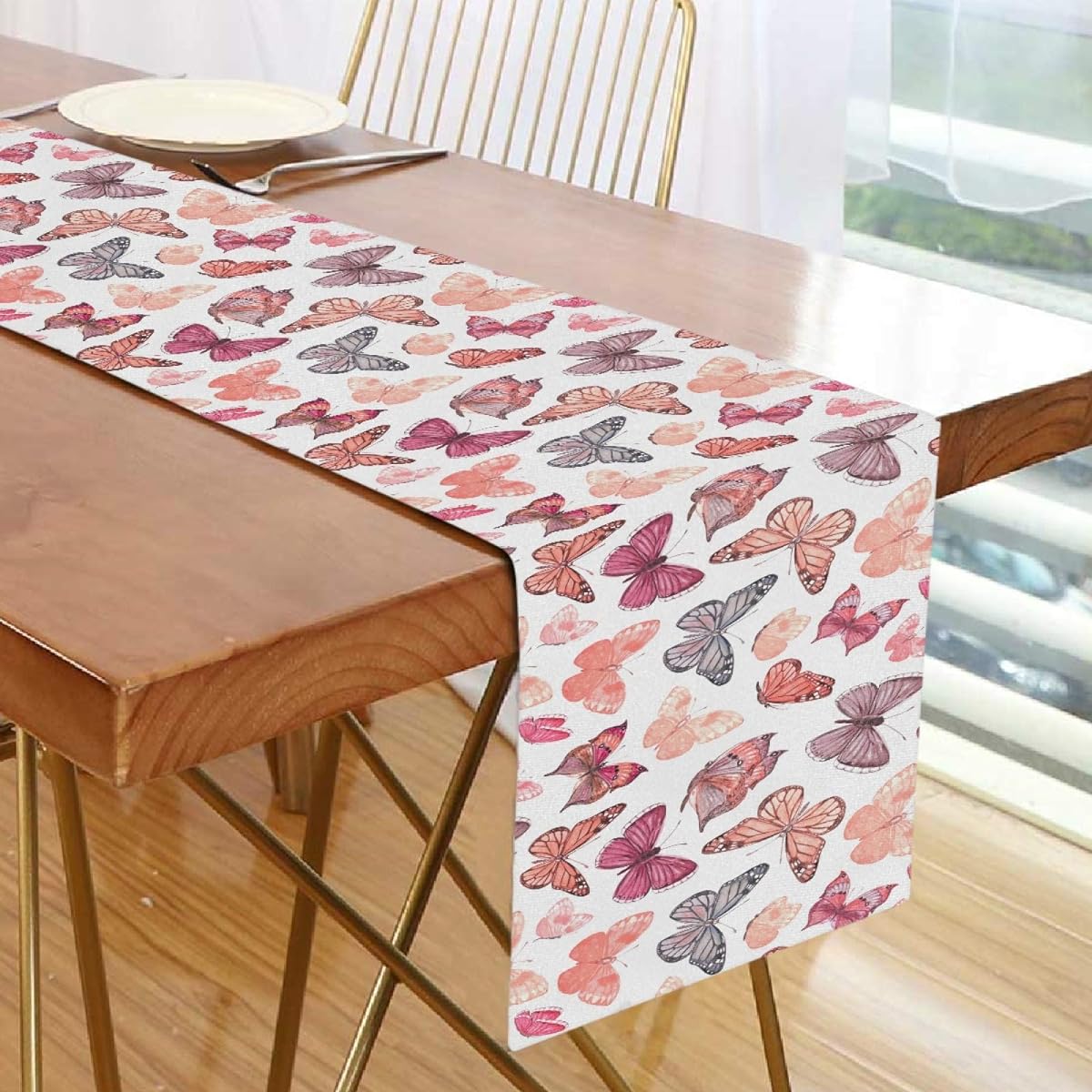 Colorful Butterfly Summer Table Runner 13x70 Flying Animals Spring Pink Table Decor Reusable Durable Everyday Use Machine Washable Double Sided Kitchen Spring Summer Home Party Wedding Holiday