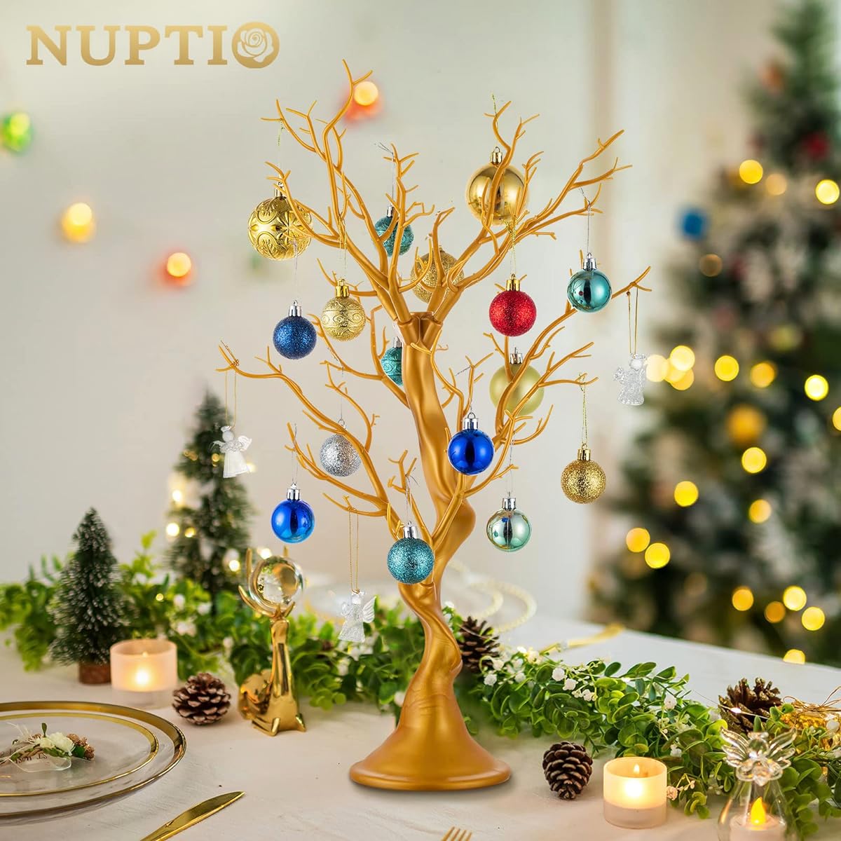 Nuptio Gold Christmas Tree Branches Artificial 22.8" Tall Manzanita Tree Centerpieces Wedding Centerpieces for Table Decorative Ornaments Display Tree Branches Decoration for Weddings (1pc)