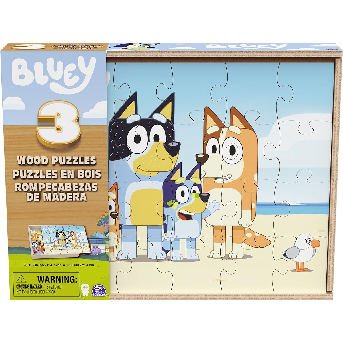 Bluey Wooden Puzzle Jigsaw Puzzle 3 Piece Set Easy Cartoon Disney Junior Shows with Storage Tray for Ages 4+