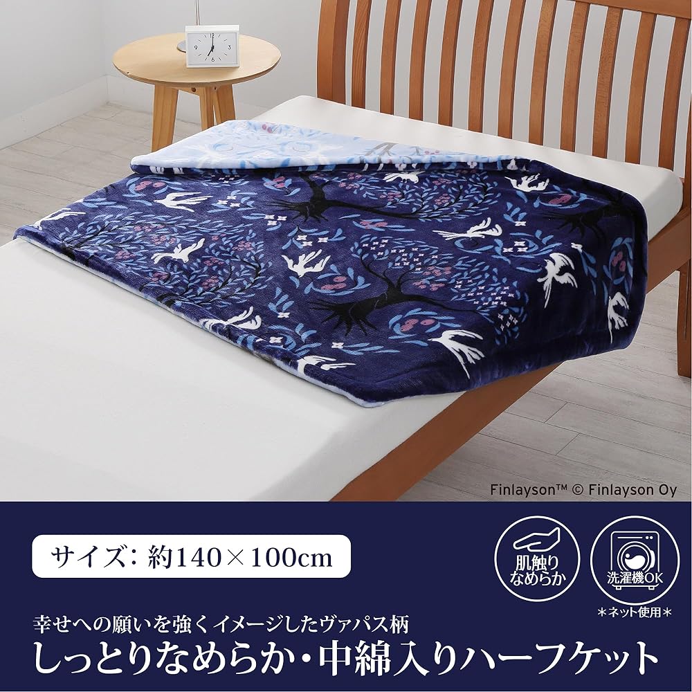 Nishikawa 2 Piece Throw Half Blanket 140X100cm Washable Finlayson Vapaus Winter Reversible Navy FQ73605013