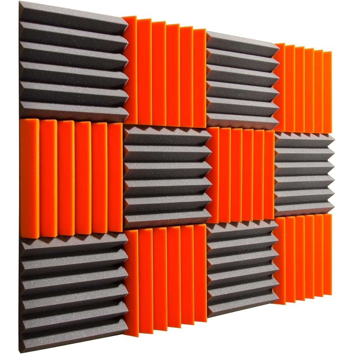 Pro Studio AcousticsTM - 12"x12"x2" Acoustic Wedge Foam Absorbent Soundproofing Tiles - Orange/Charcoal - 12 Pack