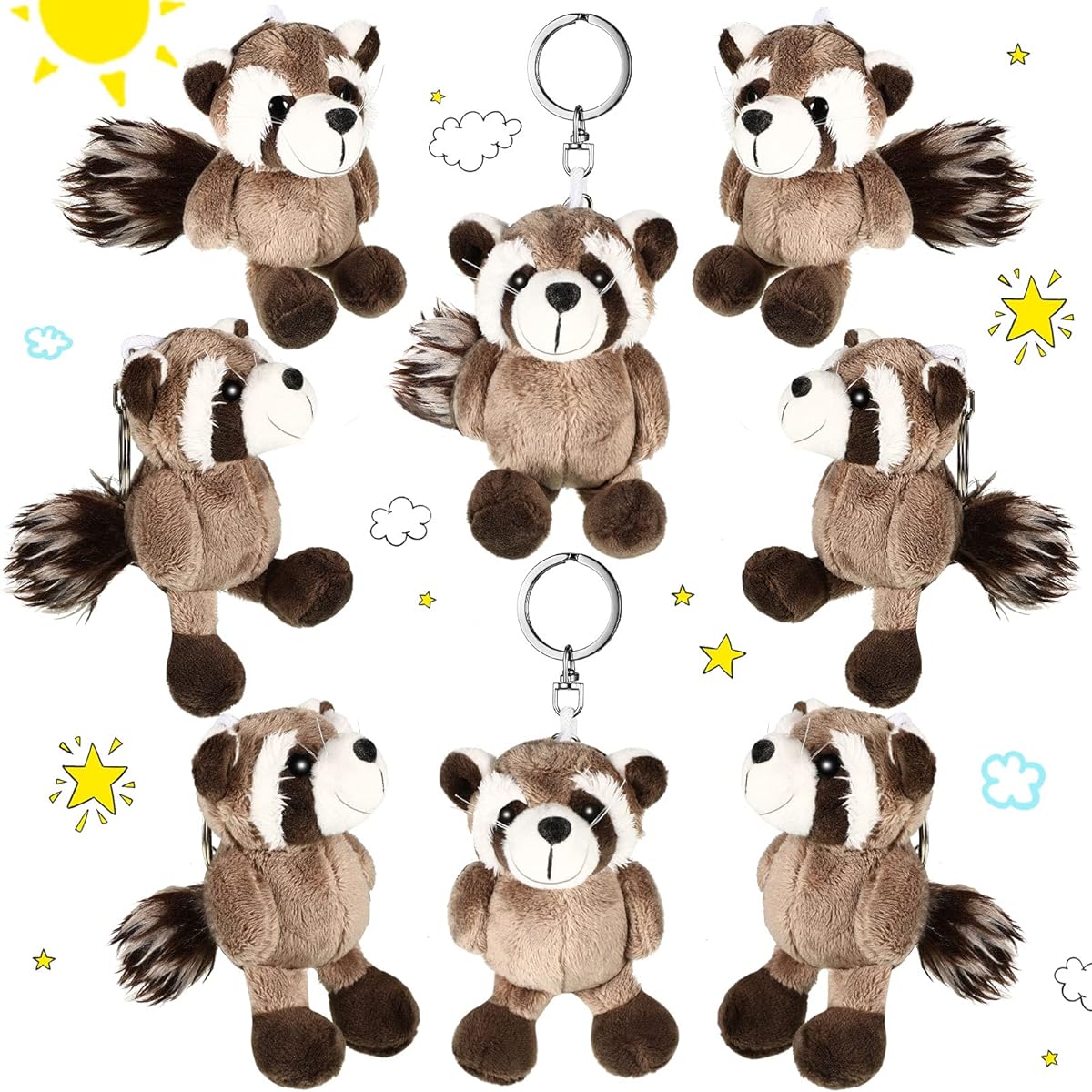 8 Pieces Stuffed Keychain Raccoon Keychain Pendant Toy Mini Raccoon Keychain Cute Soft Raccoon Stuffed Animal Toy Christmas Birthday Present Boys Girls