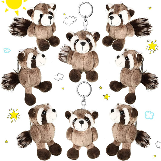8 Pieces Stuffed Keychain Raccoon Keychain Pendant Toy Mini Raccoon Keychain Cute Soft Raccoon Stuffed Animal Toy Christmas Birthday Present Boys Girls
