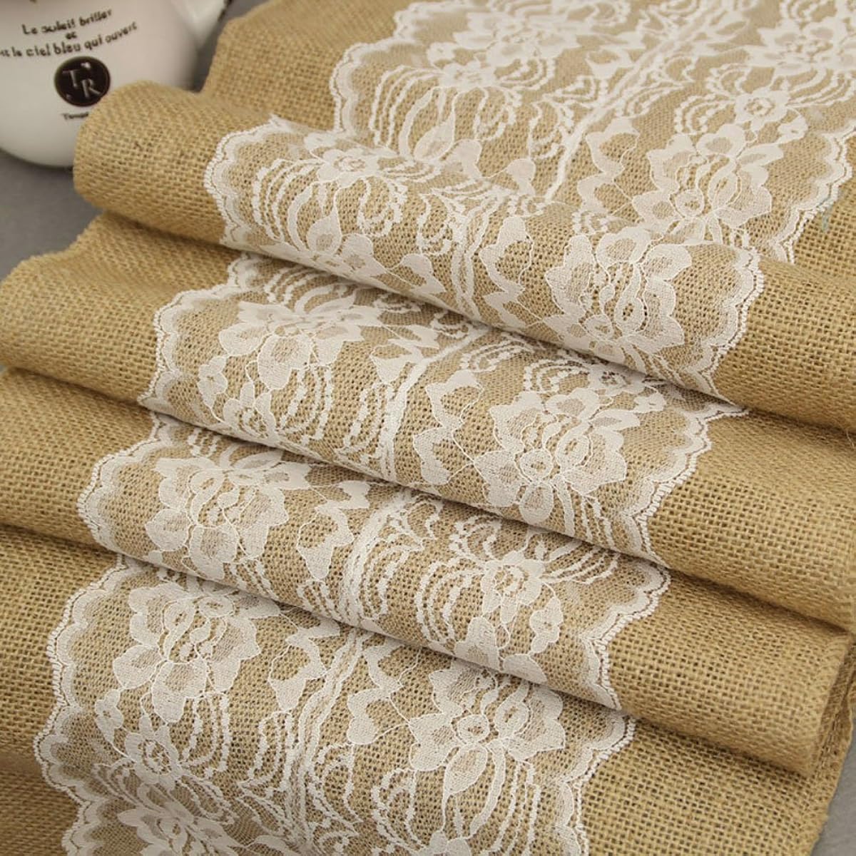 Burlap Lace Hessian Table Runner Jute Country Outdoor Wedding Party Decor