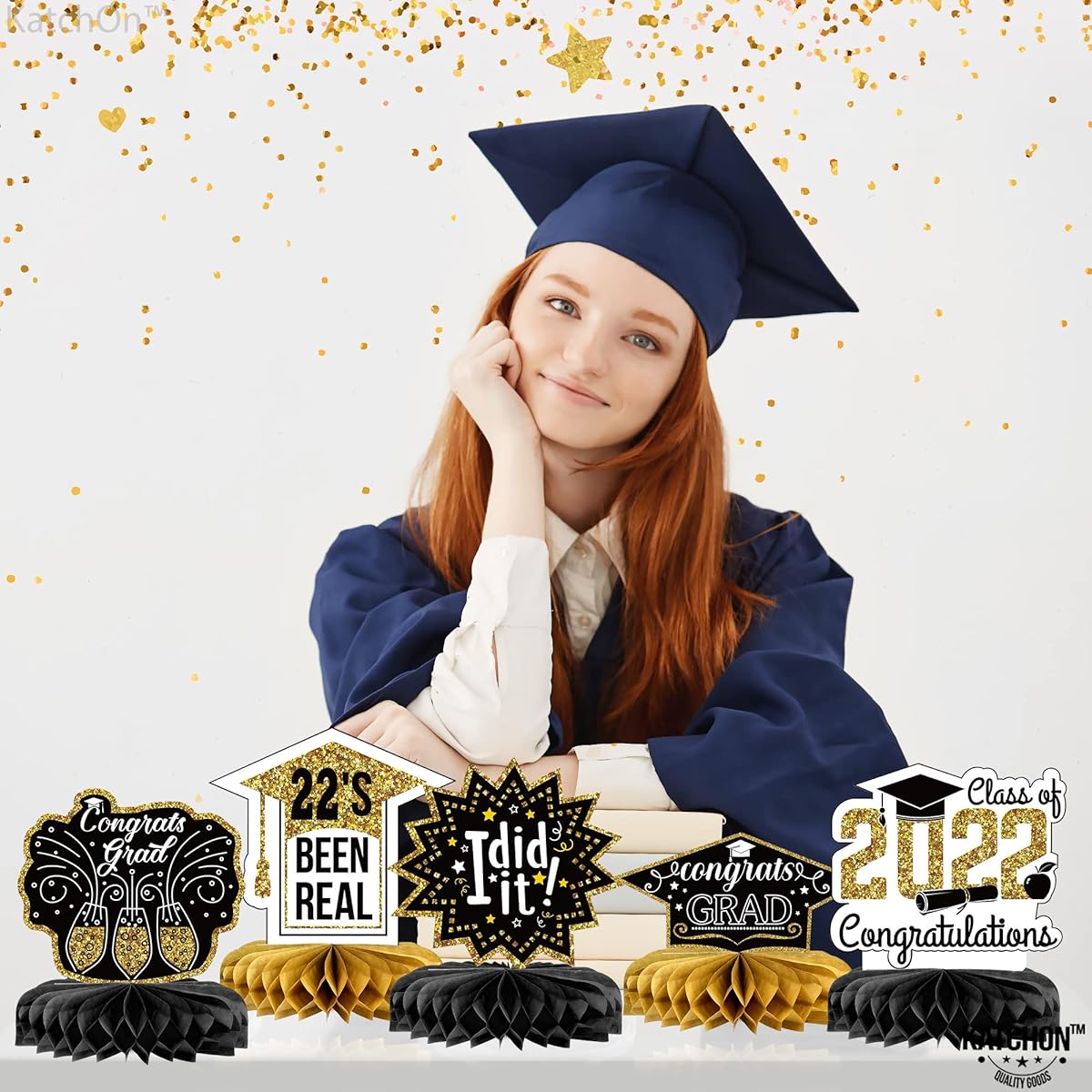 Graduation Honeycomb Centerpieces - Graduation Honeycomb Centerpieces for Graduation | Graduation Table Toppers Graduation Centerpieces 2022 | Graduation Party Decorations Black & Gold