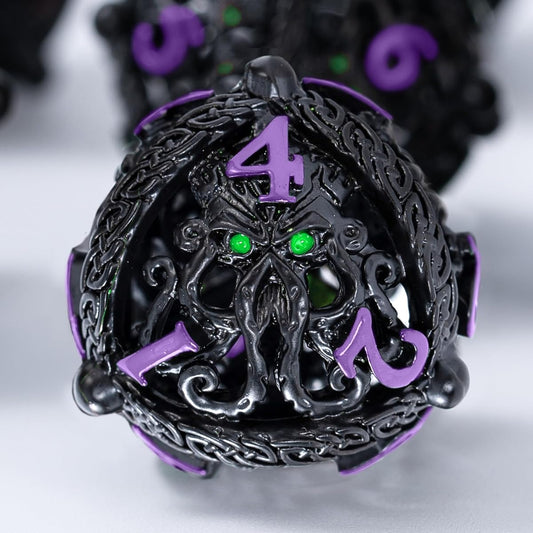 Metal DND Dice Set - Unique Round Hollow Orb Design - Role Playing Games (RPG) - Beautiful Celtic Knot Metal Dice Set - Stunning D&D Dungeons and Dragons Dice Set (Iron Red)