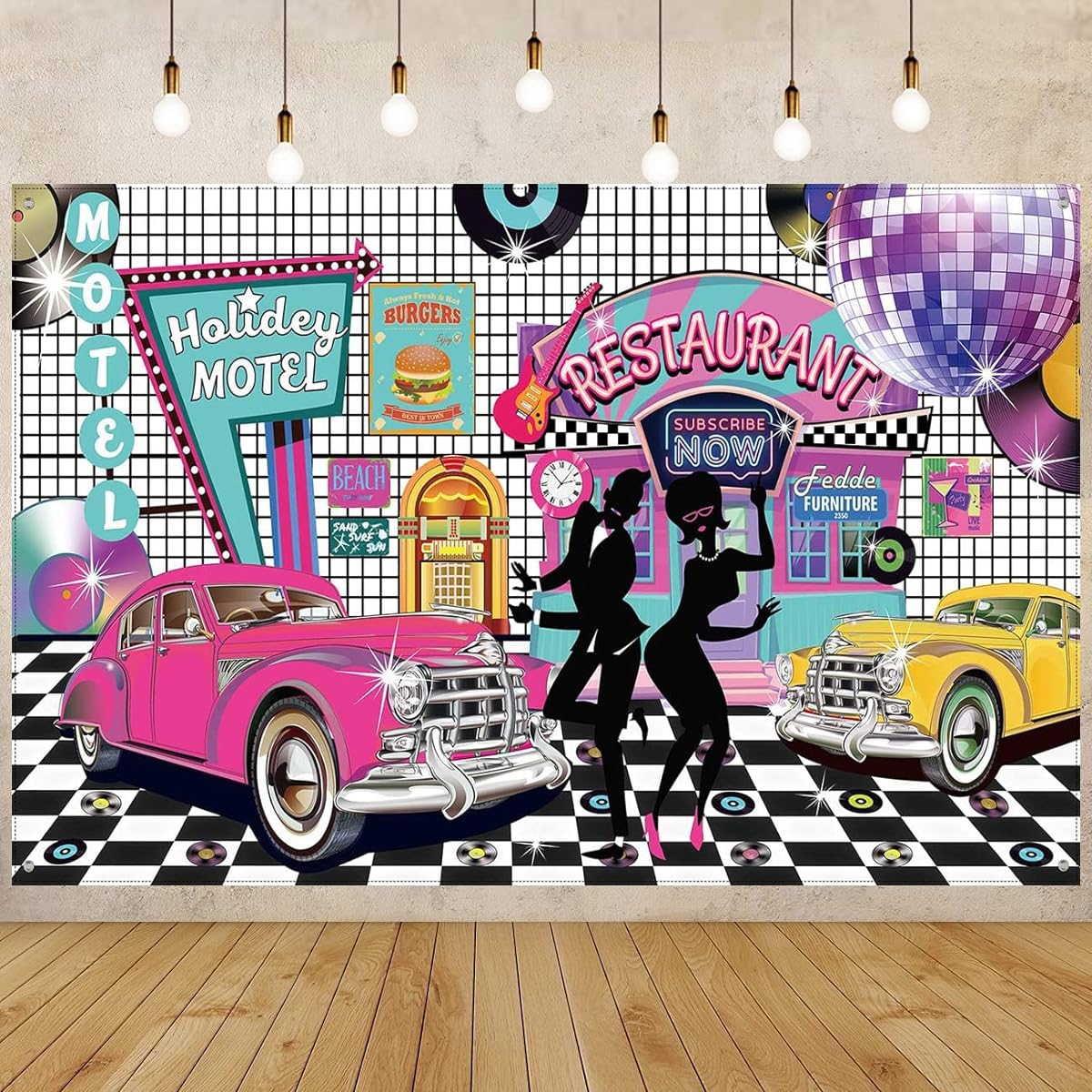 50's Theme Party Decorations Rock and Roll Party Backdrop Banner Classic 50's Photo Backdrop 1950's Party Decoration 72.8 x 43.3 Inch