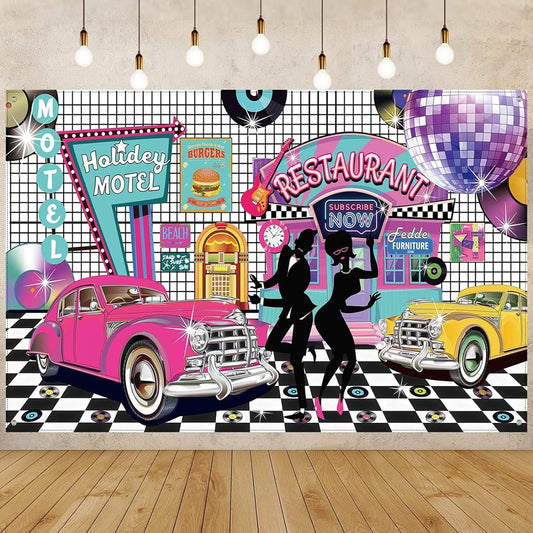 50's Theme Party Decorations Rock and Roll Party Backdrop Banner Classic 50's Photo Backdrop 1950's Party Decoration 72.8 x 43.3 Inch