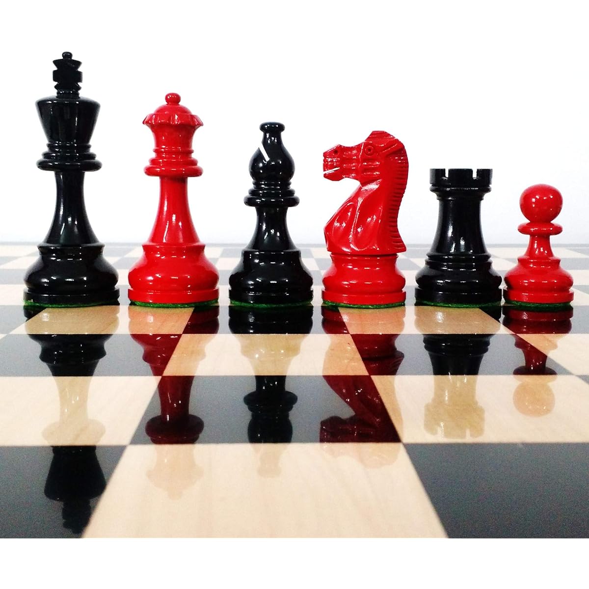 RoyalChessMall - Red and black painted chess pieces set in classic Stanton design only - Heavy wood