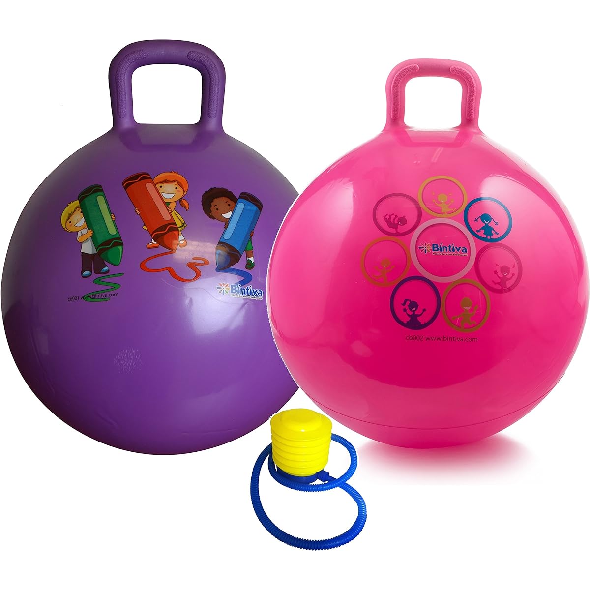 Hippity Hop 45cm/18inch Diameter Including Free Foot Pump, Kids Space Hopper for Ages 3-6 and Up, Hop Bounce Ball Toy - 2 Balls