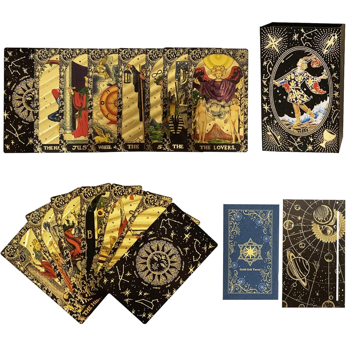 SUNHHX Tarot Cards 78 Pieces Tarot Card Deck PVC Waterproof Anti-Wrinkle Gold Foil Classic Tarot Cards with English Instructions Rectangular Tarot Card Stand for Tarot Beginners and Experts