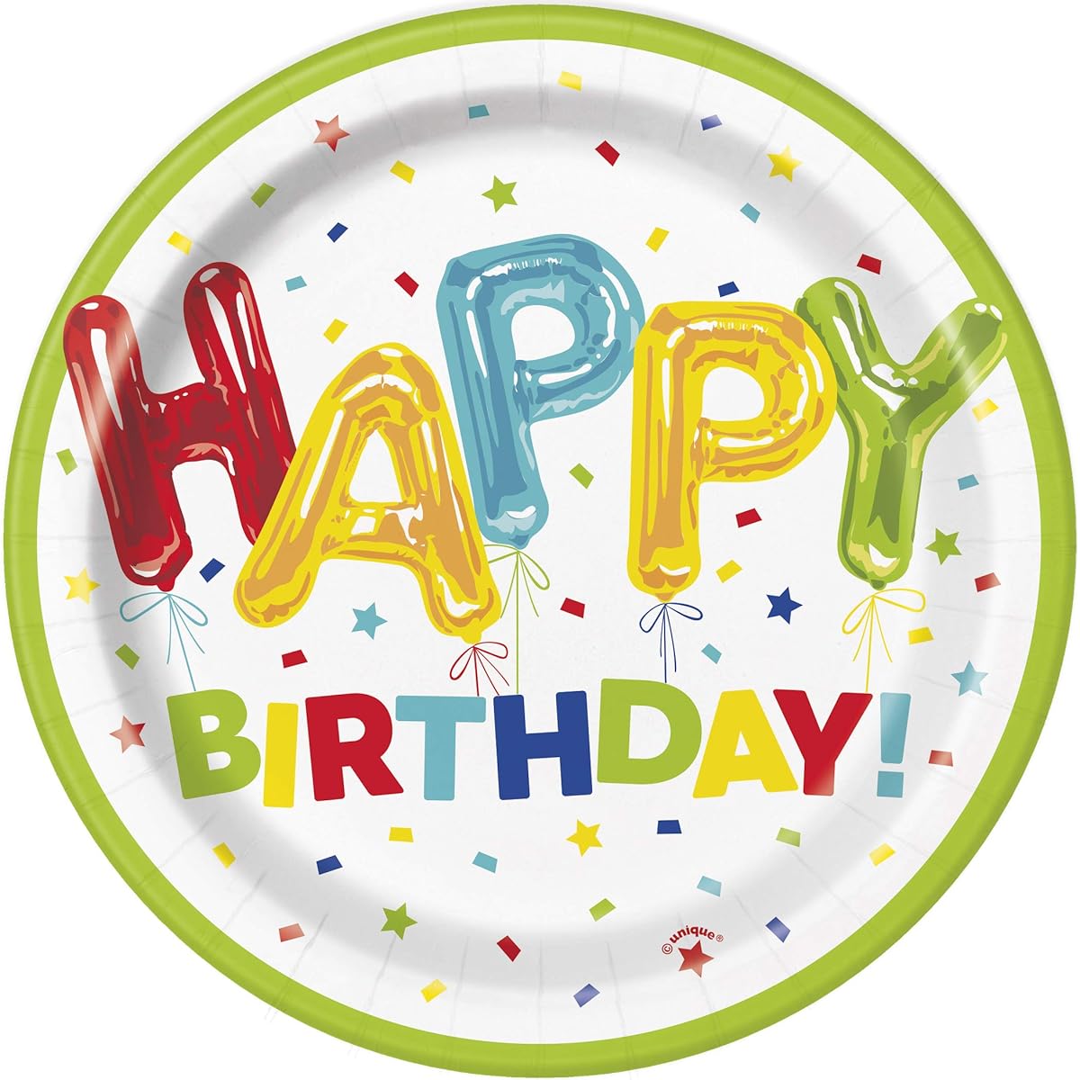 Unique Happy Balloon Birthday Party Round Dessert Paper Plates (8 Count)