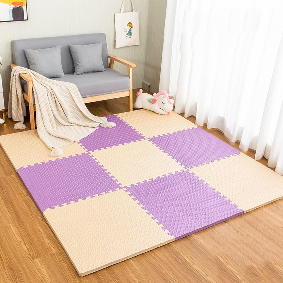 Large joint mat, play mat, puzzle mat, shock absorbing, EVA, 3 tatami mats, colorful, soundproof, washable, children, baby, safety goods, non-slip, 30*30*1.2cm*16, soundproof carpet, floor mat, baby, modern carpet
