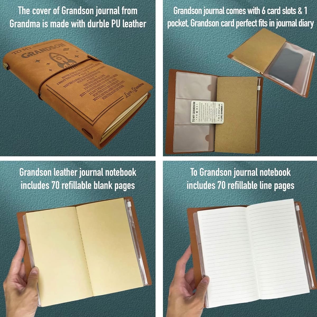 To My Grandson Journal from Grandma, Grandson Graduation Card, Grandson Keychain from Grandma, Grandson Leather Journal 140 Pages Writing Notebook for Grandchildren Birthday Graduation Christmas Gift
