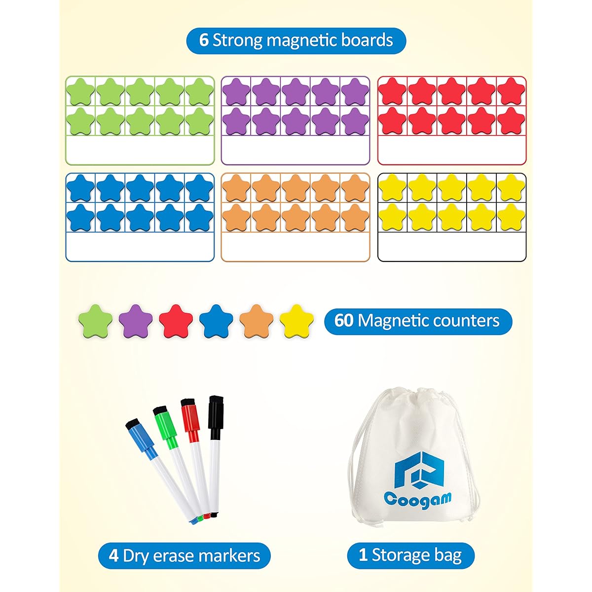 Coogam Magnetic Ten-Frame Set, Math Manipulative EVA Number Counting Games, Montessori Educational Toy Gift for Kindergarten