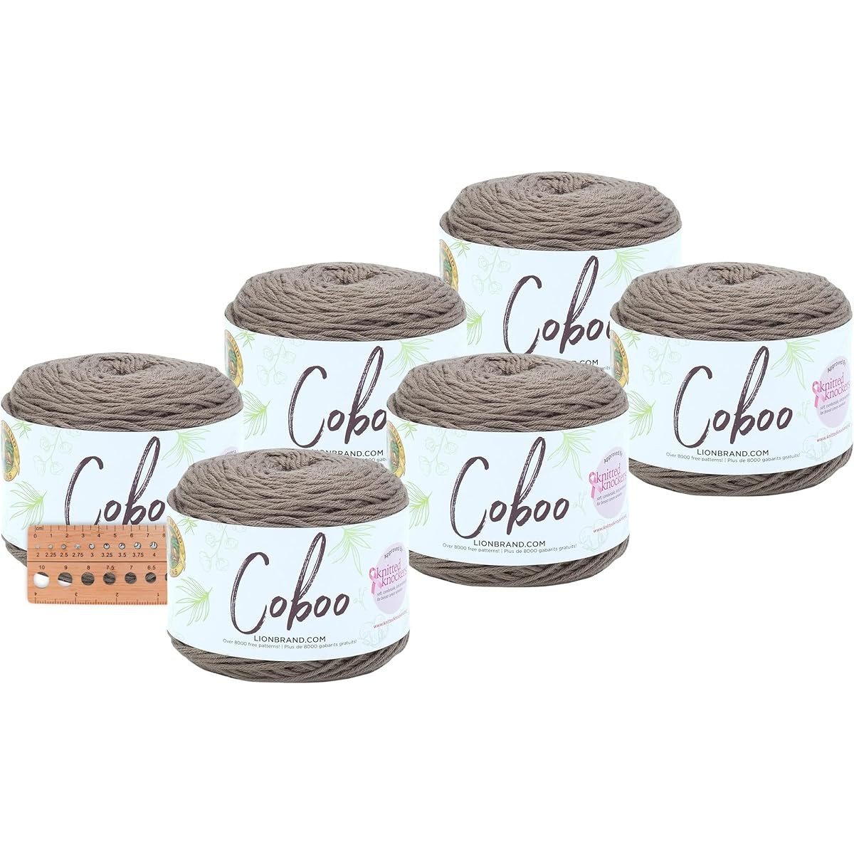 Lion Brand Yarn - Coboo - 6 Pack with Needle Gauge (Taupe)