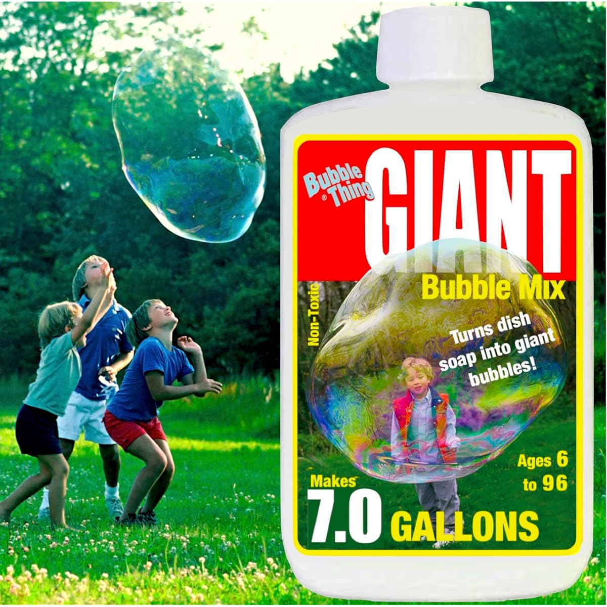 BUBBLETHING Giant Bubble Mix | Concentrate Makes 7 Gallons of Large Bubble Solution for Kids of All Ages | Refill for Giant Bubble Wands, Toys & Makers | Easy, Safe & Certified Non-Toxic