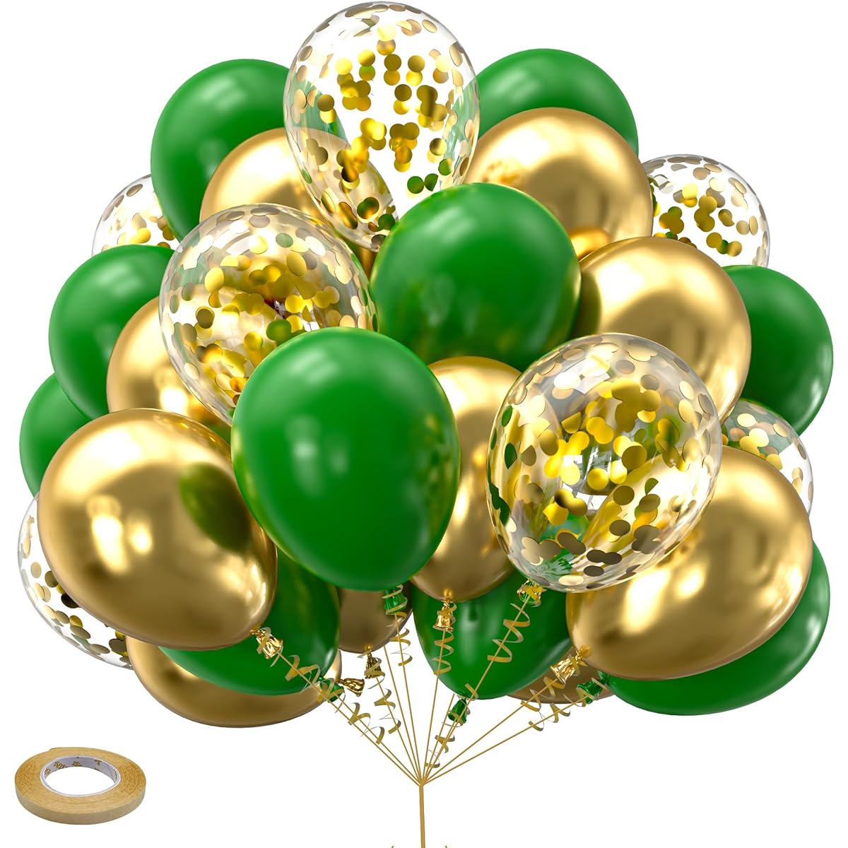 Green and gold balloons.