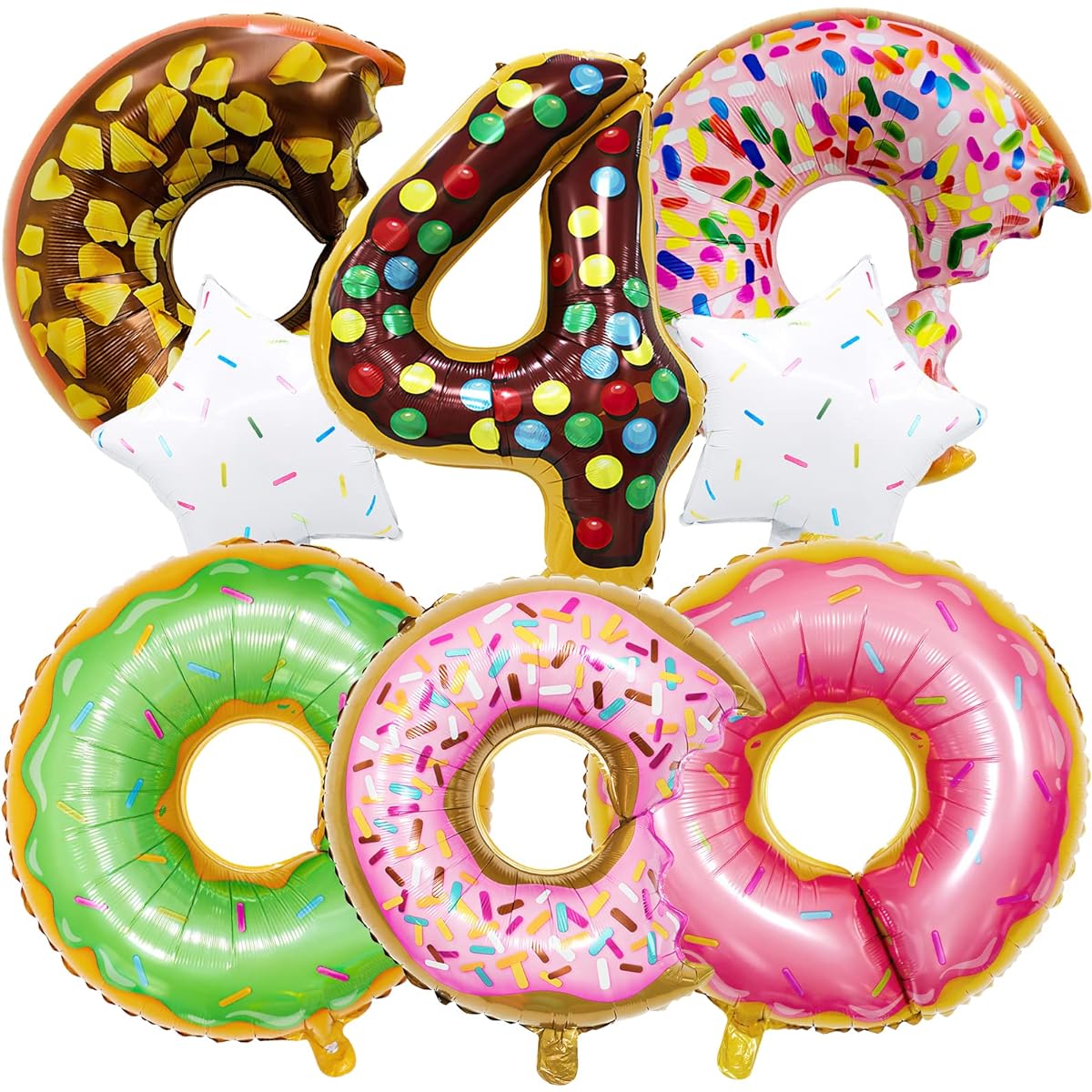 Donut Balloon Candy Donut Birthday Number Mylar Foil Balloon Donut Party Supplies Donut Theme 1st Birthday Decorations (4 Years Old)