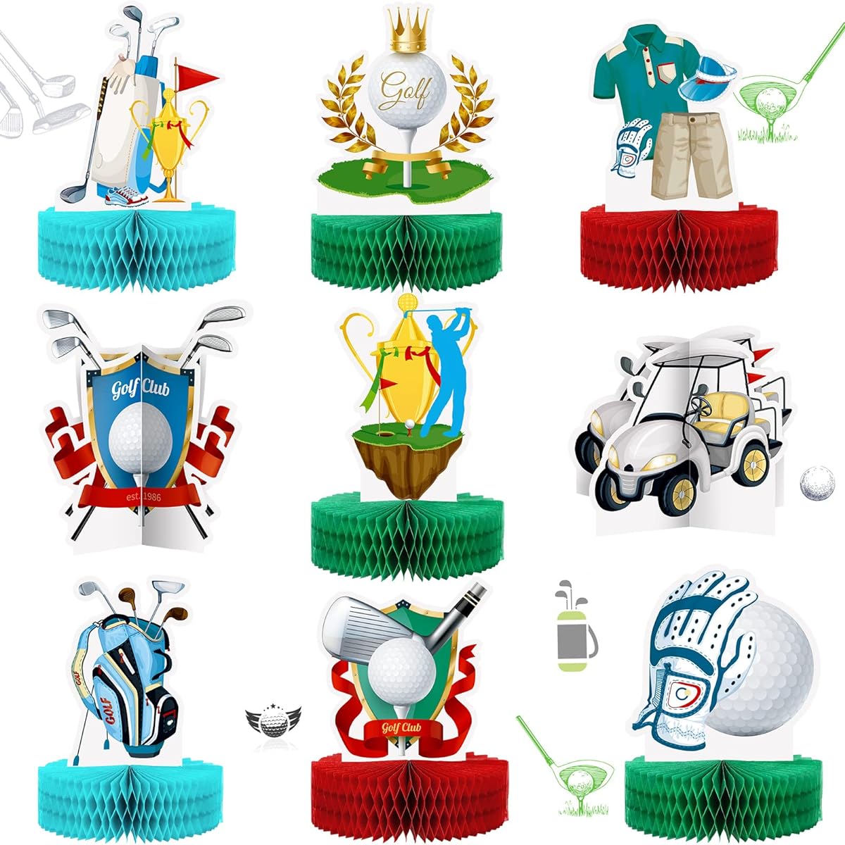 Honeycomb Centerpieces Golf Birthday Decorations Golf Party Supplies Cake Table Toppers Golf Theme Party Decorations Golf Centerpieces Table Golf Theme Paper Centerpieces for Sports Party