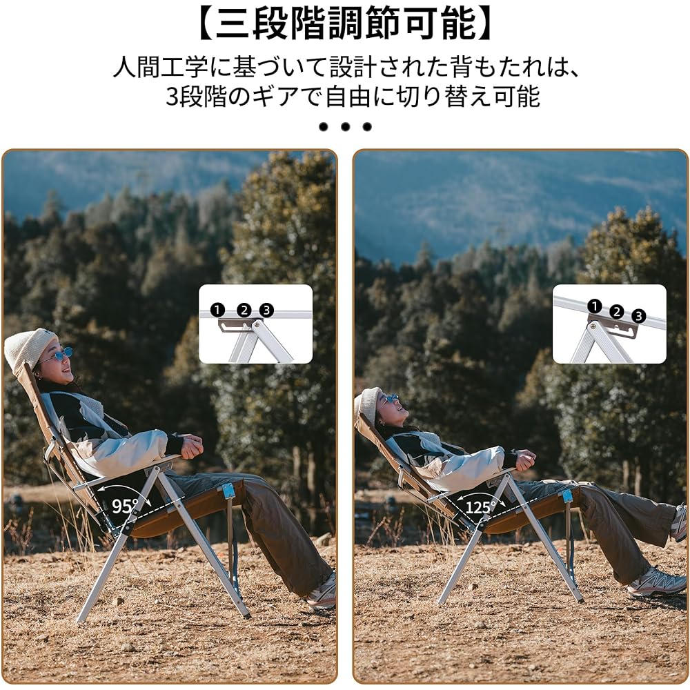 Naturehike Official Shop Outdoor Chair Load Capacity 140kg 3 Levels Adjustable Angle Compact High Back Backrest Foldable Reclining Chair Easy to Carry Durable BBQ Camping Cherry Blossom Viewing Climbing Barbecue