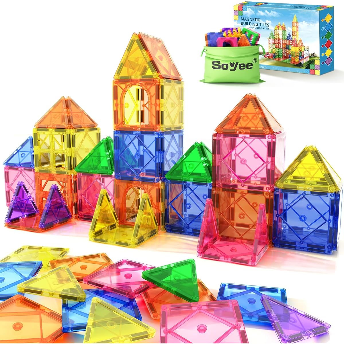 Magnetic Tiles Beginner Set Toddler Toys, Girls & Boys Toys, Sensory Toys for Toddlers 3-4, Magnetic Blocks for Kids Age 3-5 4-8, Kids Toys Encourage Kids Creativity & Develop Fine Motor Skills