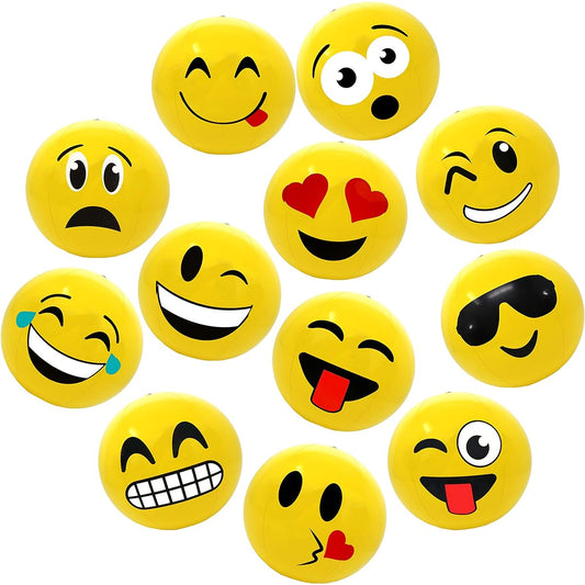 16" Emoji Party Pack Inflatable Beach Balls - Beach Pool Party Toys (Pack of 12)