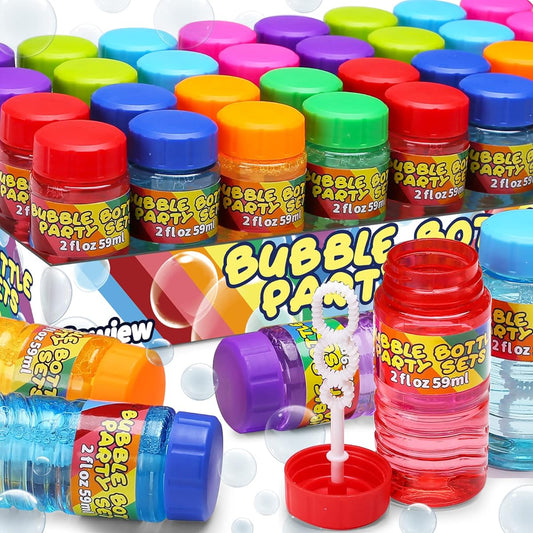 32 Pack Bubble Bottles Bulk Buy for Kids (8 Colors) Bubble Stick with Lids Blow Bubble Solution Set with Gift Box for Kids Party Favors Outdoor Summer Toys Birthday Good Bag Filler