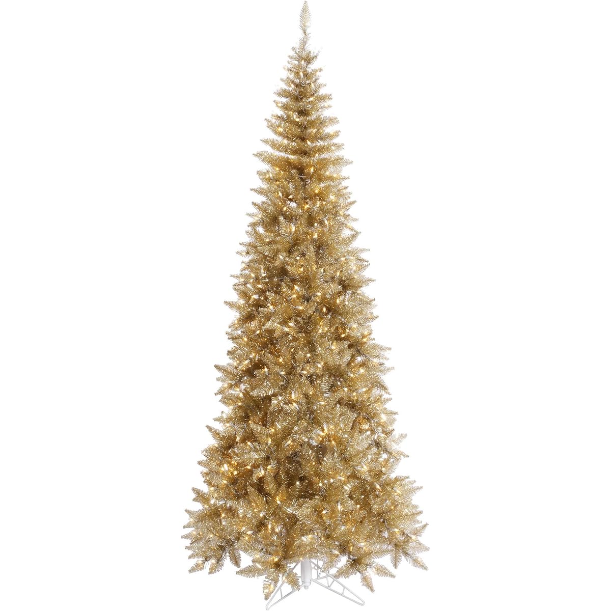 Vickerman 4.5ft Champagne Tinsel Fir Slim Artificial Christmas Tree Clear Duralight Incandescent Lights Fake Champagne Christmas Tree Seasonal Indoor Home Decoration