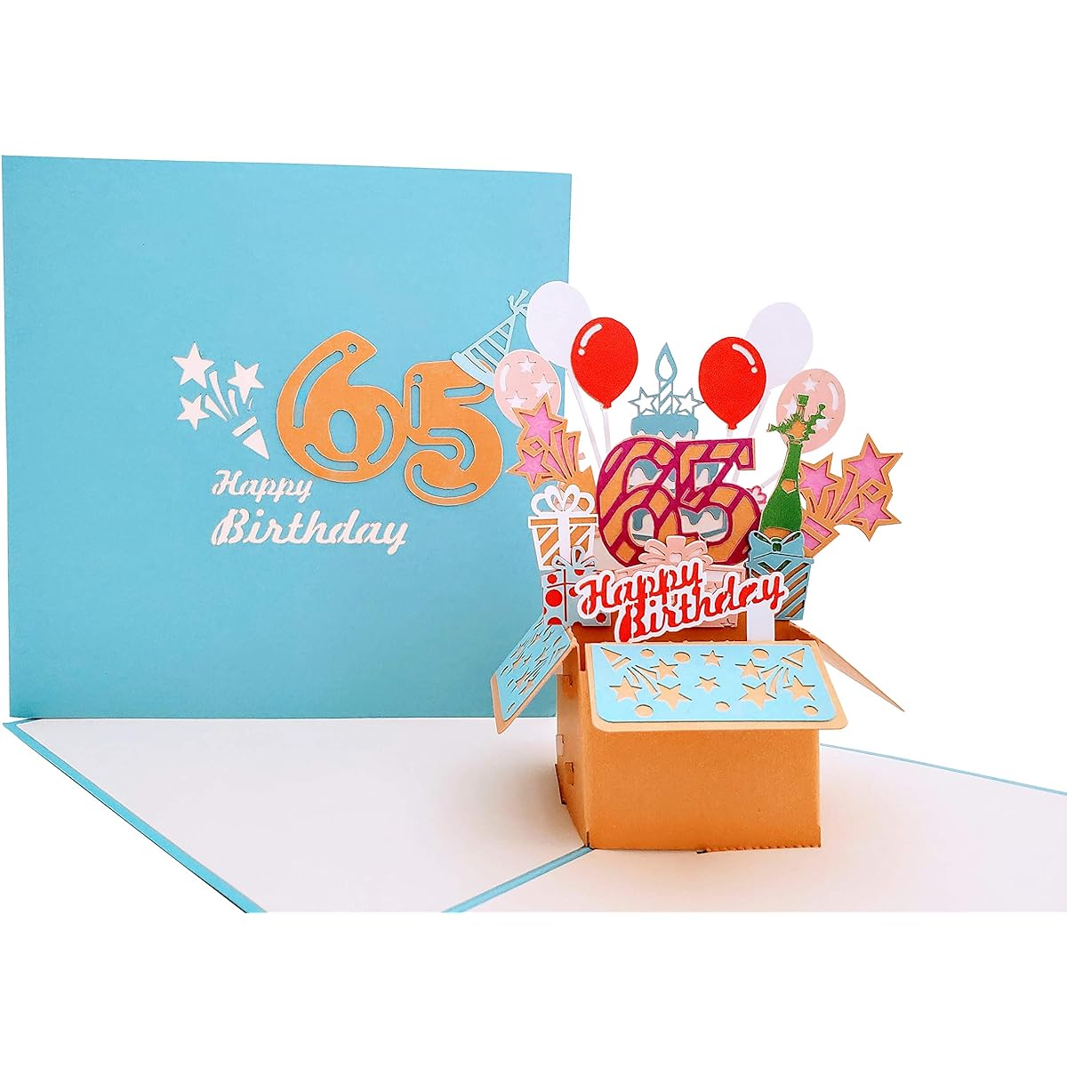 iGifts And Cards Happy 65th Blue Birthday Party Box 3D Pop Up Greeting Card - 65 Awesome Balloon Unique Celebration Feliz Camprearini Fun Mom Dad
