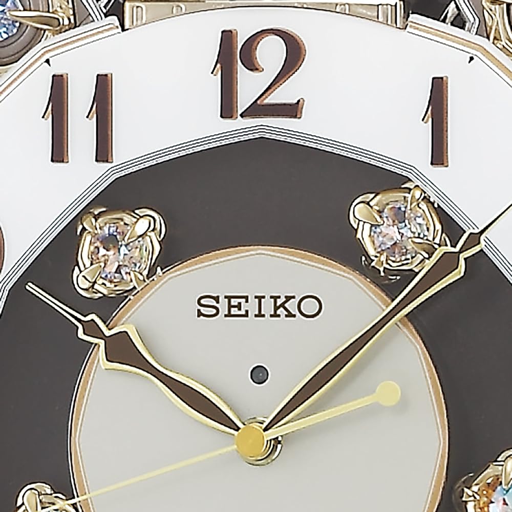 Seiko Clock Wall Clock Karakuri Clock Radio Clock Analog Karakuri 40 Songs Melody Rotating Decoration Light Gold Pearl RE578B