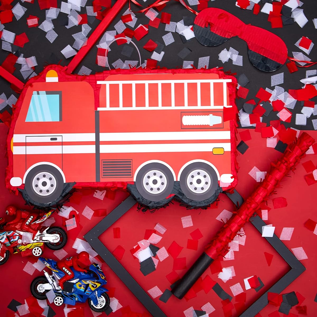Fire Truck Pinata Blindfold Bat Confetti Fire Truck Boys Birthday Party Decorations Fire Truck Birthday Party Supplies Firefighter Party Favors for Kids 16.93 x 10.43 x 2.95 inches
